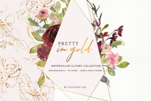 Burgundy Blush and Gold Floral Bouquet Clipart for Professional Branding