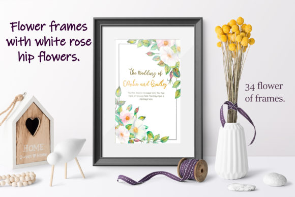 Frames with White Rose Hip Flowers: A Versatile Graphic Design Asset for Branding