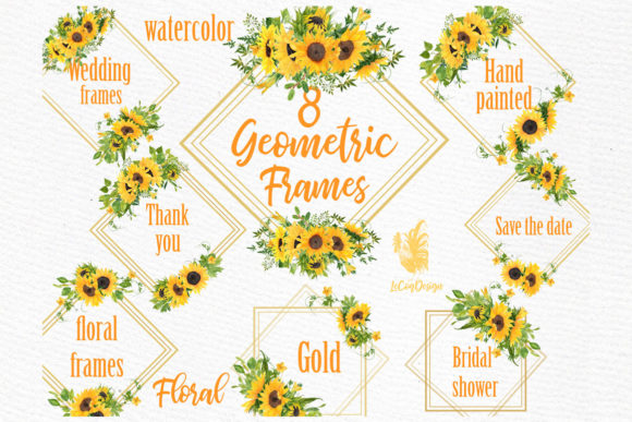 Geometric Sunflower Gold Frames Clipart for Crafters & Illustrations
