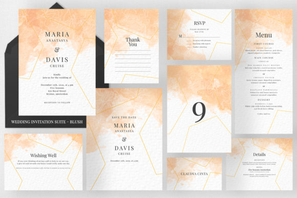 Peach Watercolor Invitation Suite and Print Templates
